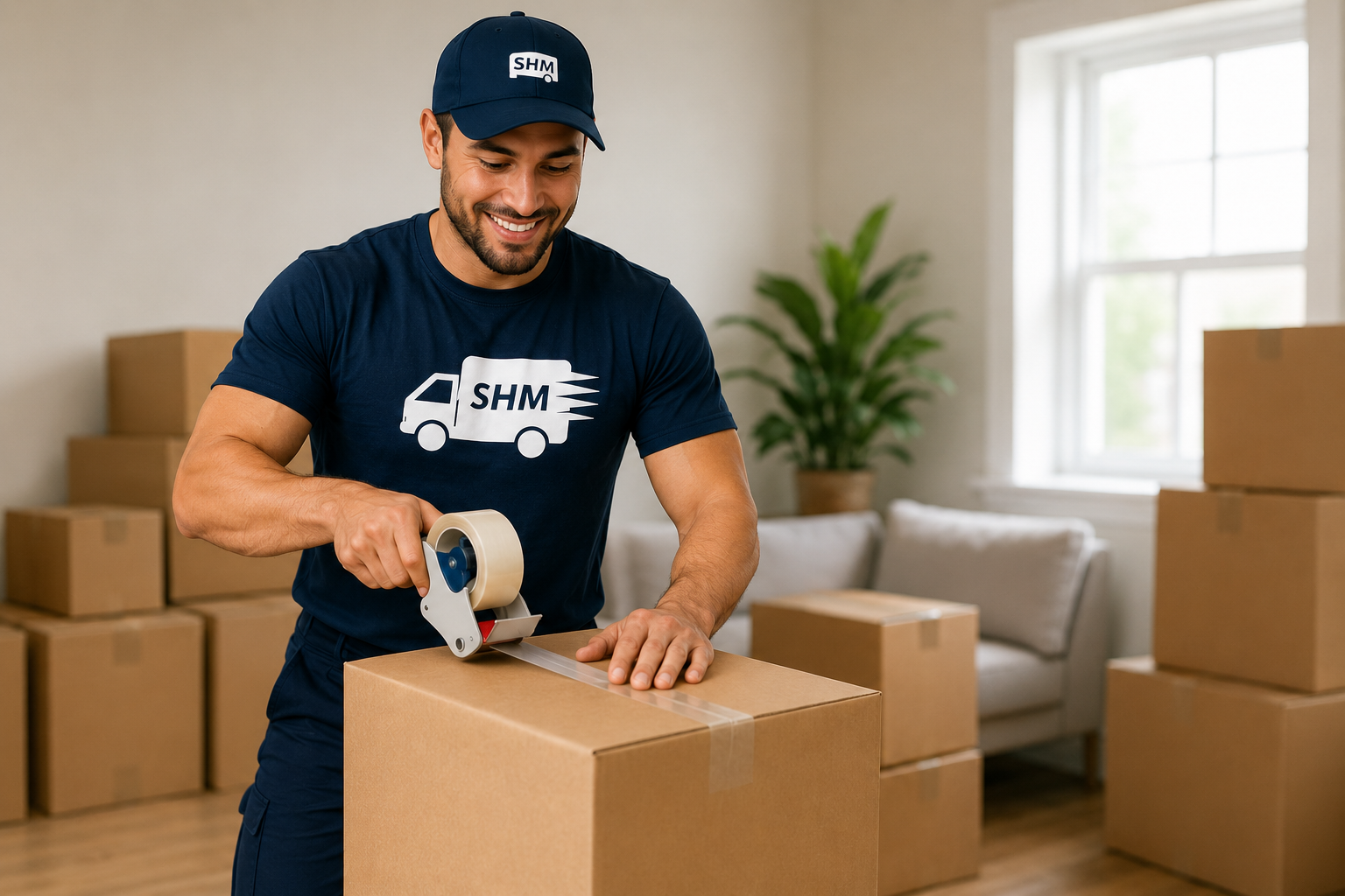 Professional movers loading truck