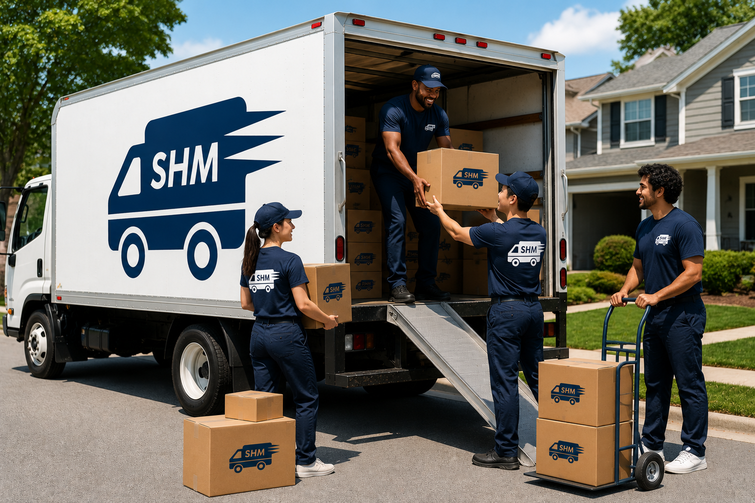 SHM branded truck with movers
